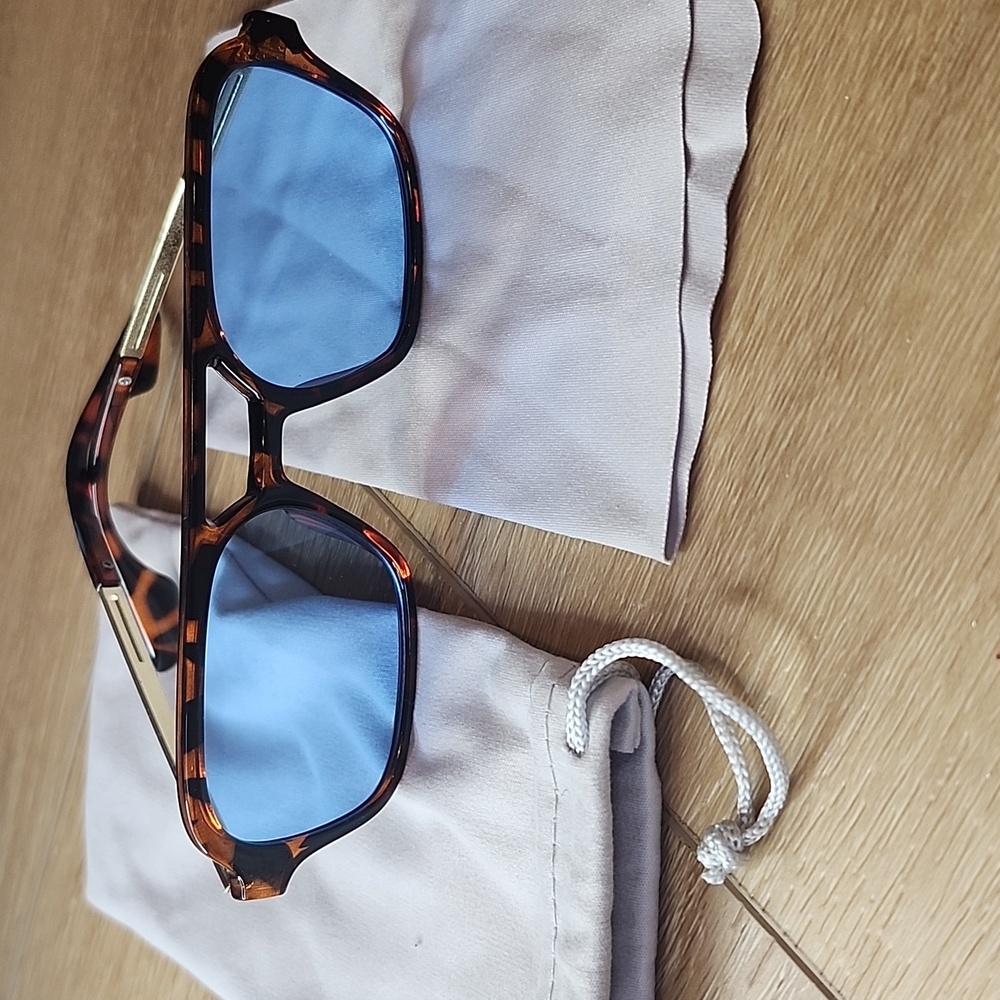 Tortoise Shell Sunglasses with Blue Lenses